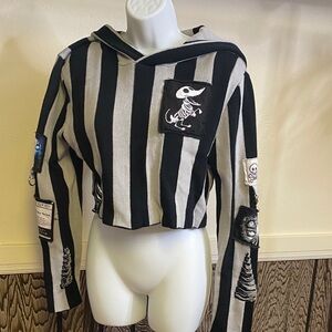 Dolls Kill Corpse Bride Black and Gray Striped Hoodie